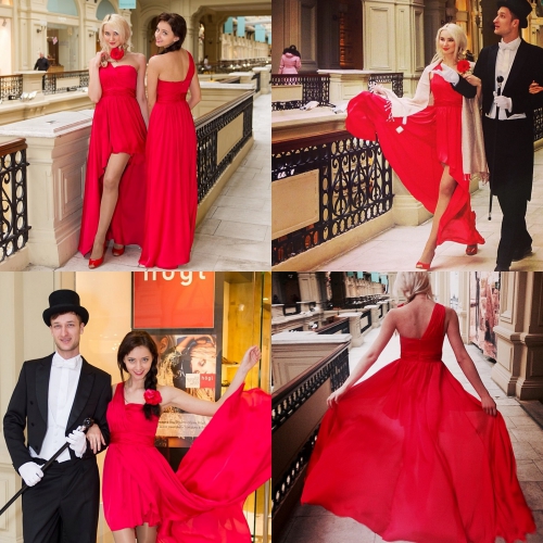 Красное (алое) вечернее платье Aidan Mattox для хостес для презентации