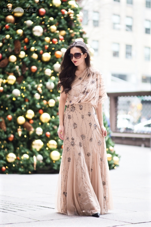 Пастельные бежевые платья в пол Adrianna Papell на фотосессию в прокат