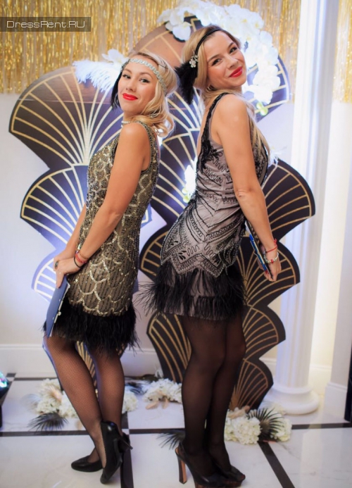 Сексуальное расшитое платье с перьями Sue Wong в стиле Гетсби напрокат  для хостес
