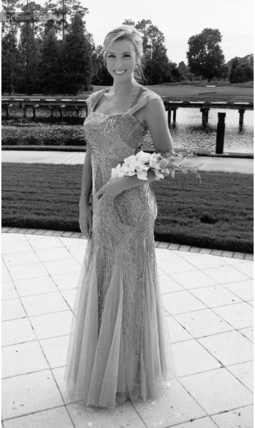 Серебряное платье Adrianna Papell напрокат на свадьбу 